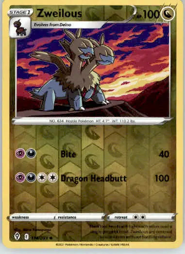 Zweilous - SWSH07: Evolving Skies - 114/203 - Reverse Holo LP - Pokémon Card Single