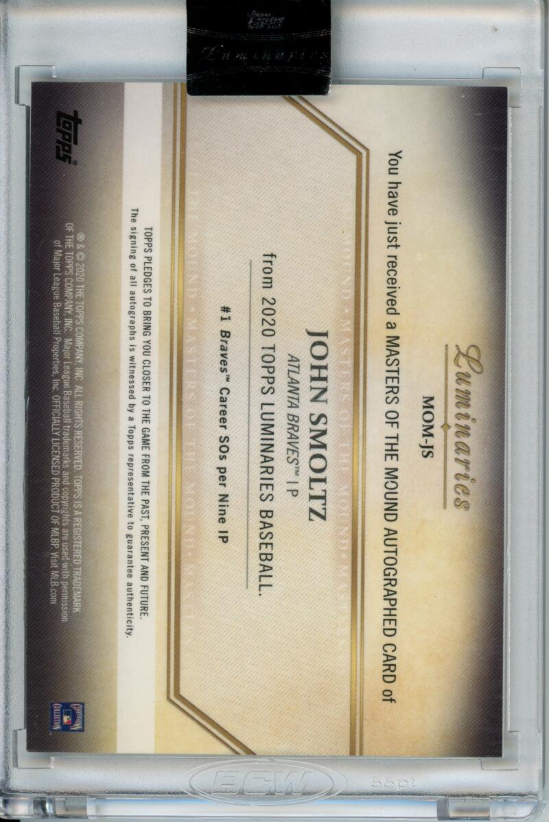 2020 Topps Luminaries #MOM-JS John Smoltz NM-MT Auto 9/15 Atlanta Braves Baseball Card Image 2
