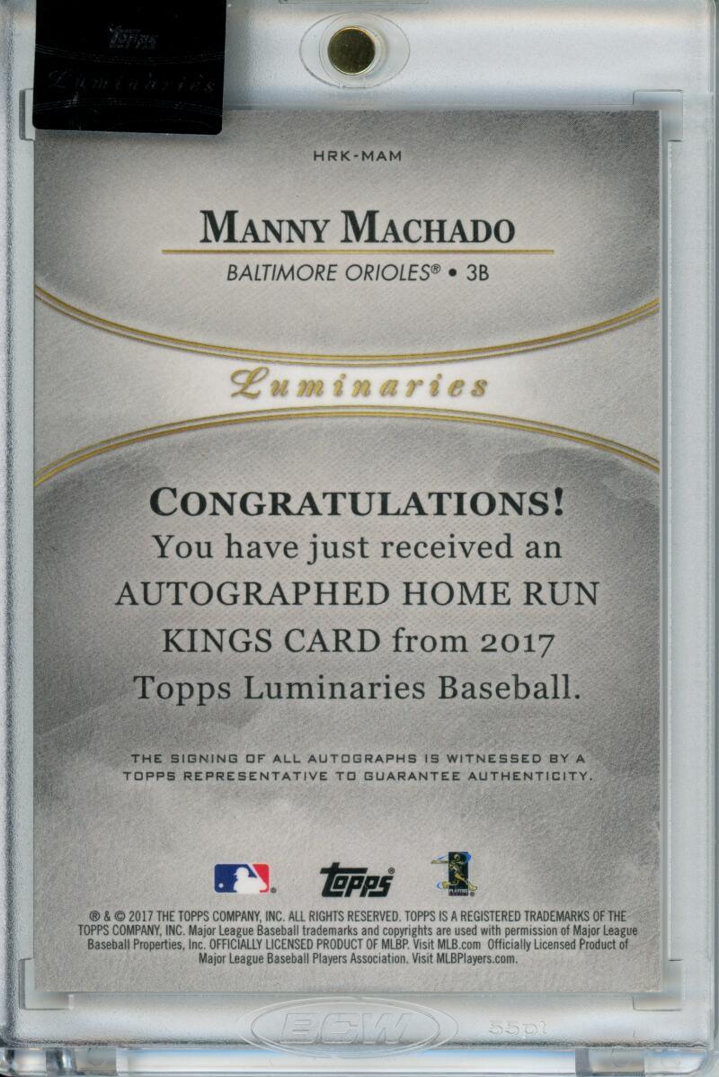 2017 Topps Luminaries Home Run Kings Blue #HRK-MAM Manny Machado NM-MT Auto 2/5 Baltimore Orioles Baseball Card Image 2
