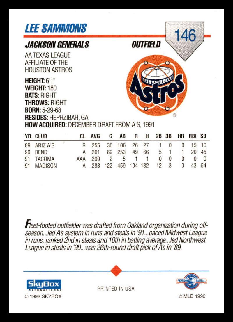 1992 Skybox AA #146 Lee Sammons Jackson Generals NM-MT Baseball Card Image 2