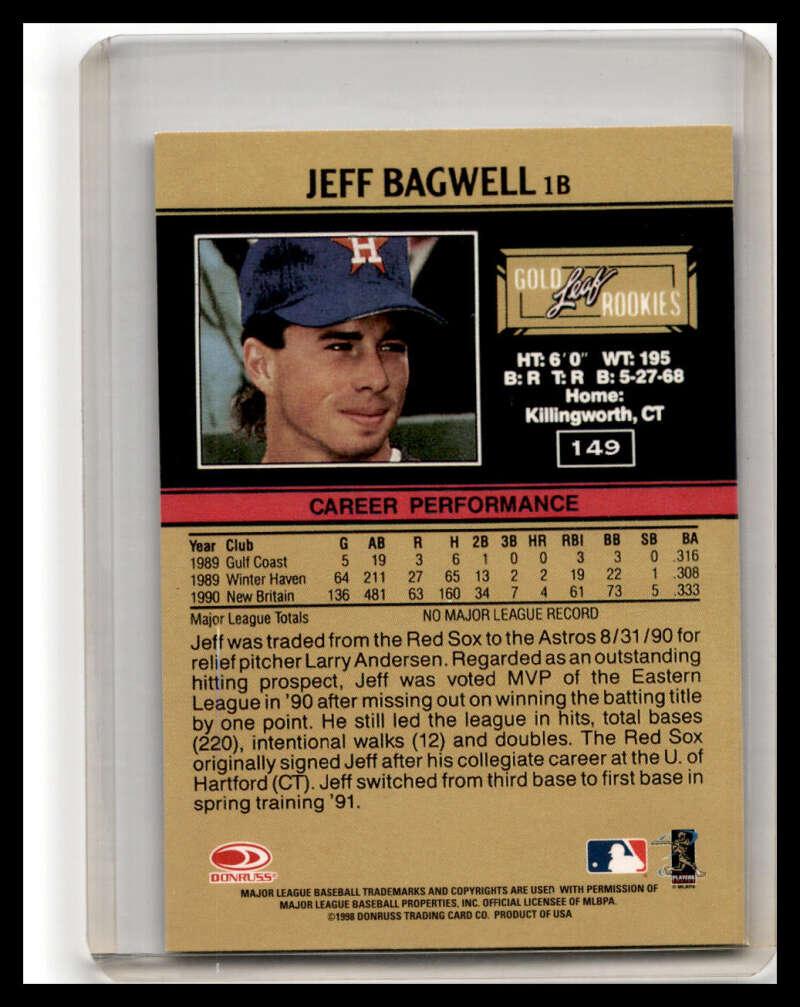 1991 Leaf #149 Jeff Bagwell Gold Rookies NM-MT Baseball Card Image 2