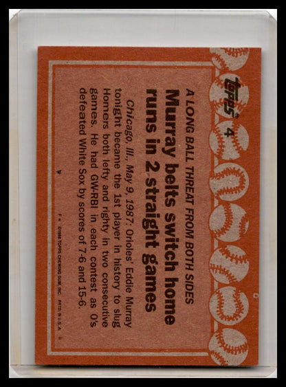 1988 Topps #4b Eddie Murray EX Baseball Card Image 2