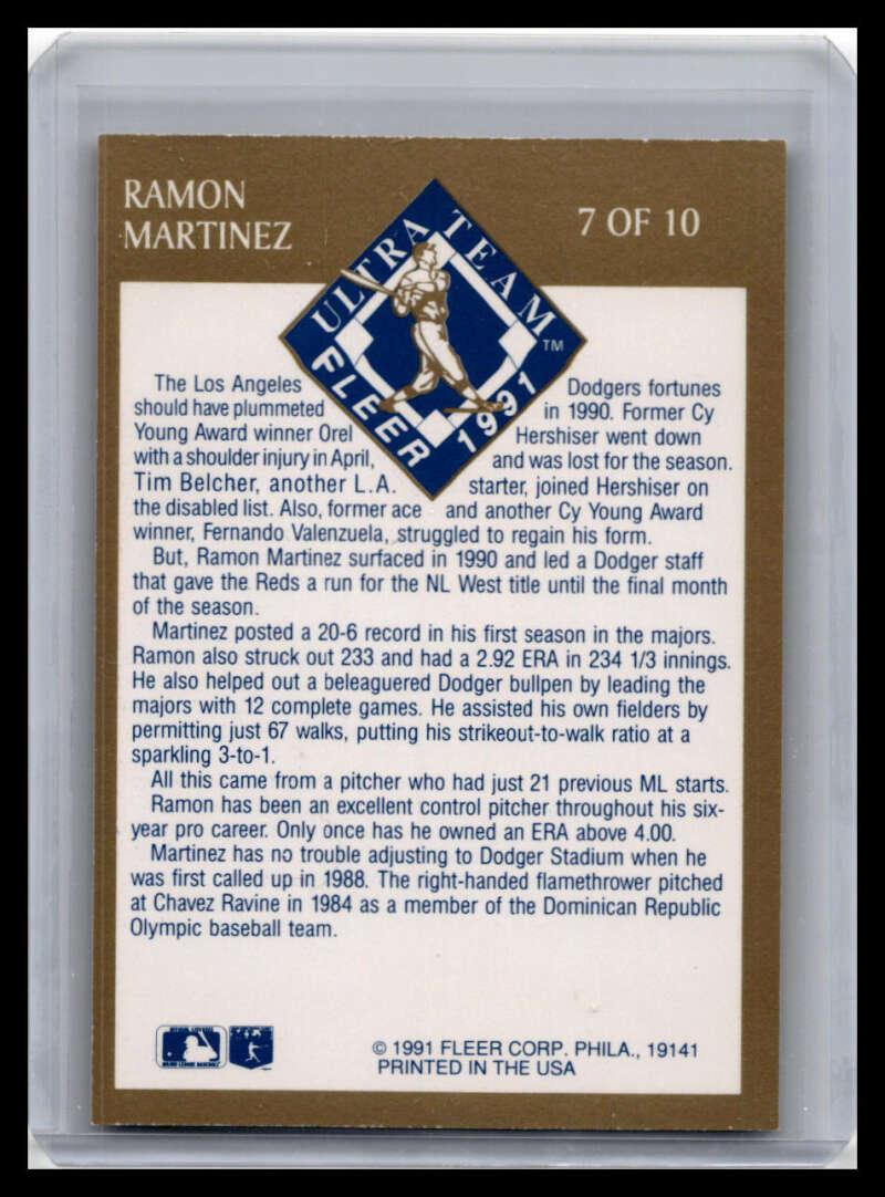 1991 Ultra #7 Ramon Martinez NM-MT Los Angeles Dodgers Baseball Card Image 2