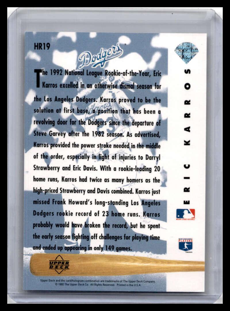1993 Upper Deck #HR19 Eric Karros NM-MT Los Angeles Dodgers Baseball Card Image 2