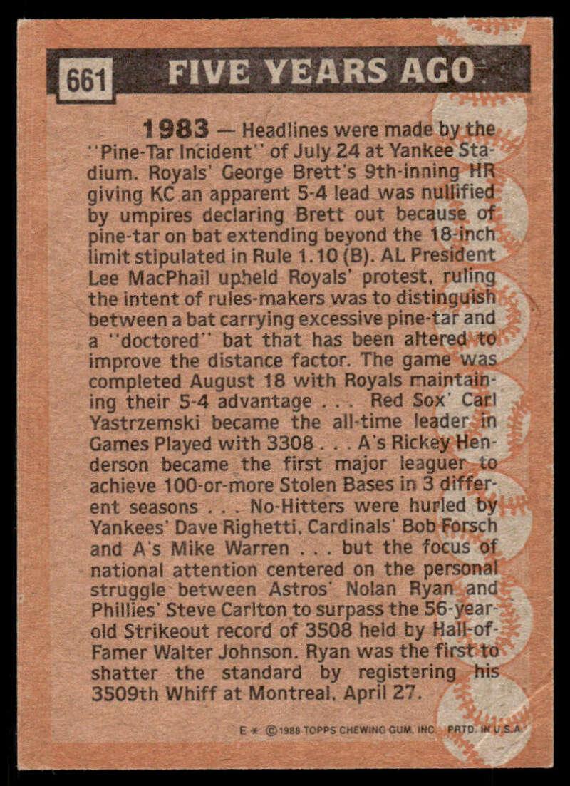 1988 Topps #661 Nolan Ryan EX/NM Houston Astros Baseball Card Image 2