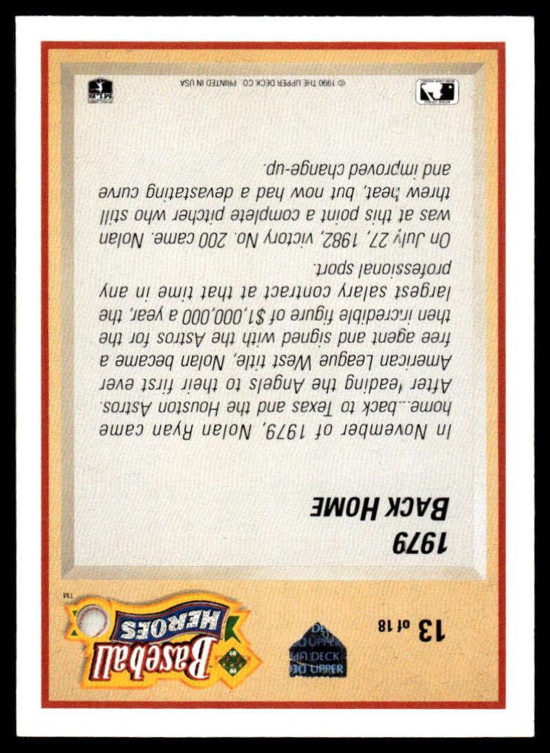 1991 Upper Deck #13 Nolan Ryan EX/NM Houston Astros Baseball Card Image 2