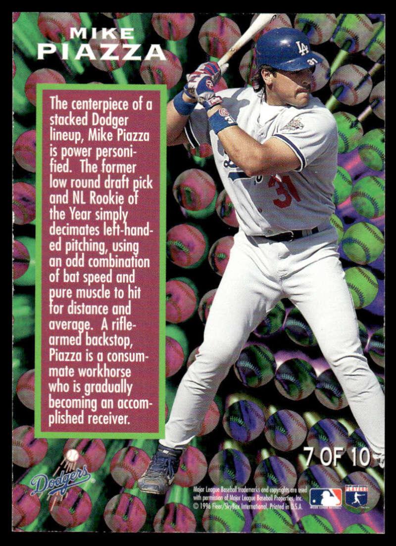 1996 Fleer Update #7 Mike Piazza EX/NM Los Angeles Dodgers Baseball Card Image 2