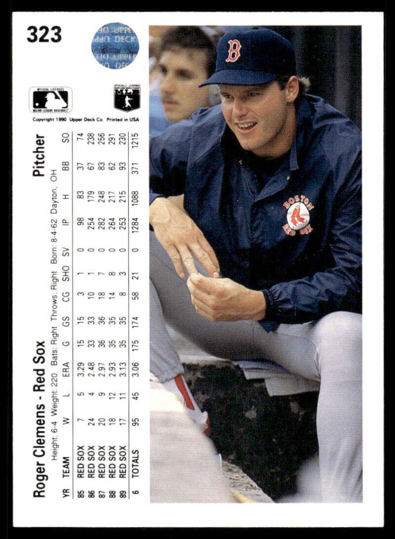 1990 Upper Deck #323 Roger Clemens EX/NM Boston Red Sox Baseball Card Image 2