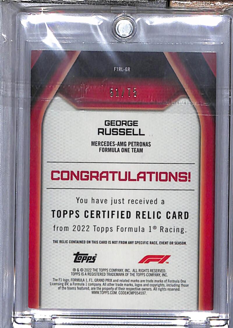 2022 Topps Forumla 1 #F1RL-GR George Russell NM-MT MEM 51/75 Racing Card  Image 2