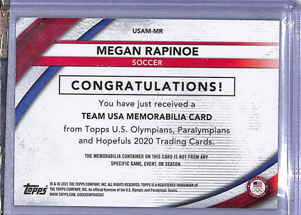 2021 Topps Team USA Memorabilia Pieces #USAM-MR Megan Rapinoe NM-MT MEM Soccer Card Image 2
