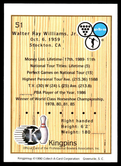 1990 Kingpins #51 Walter Ray Williams, Jr. NM-MT PBA Bowling Card Image 2