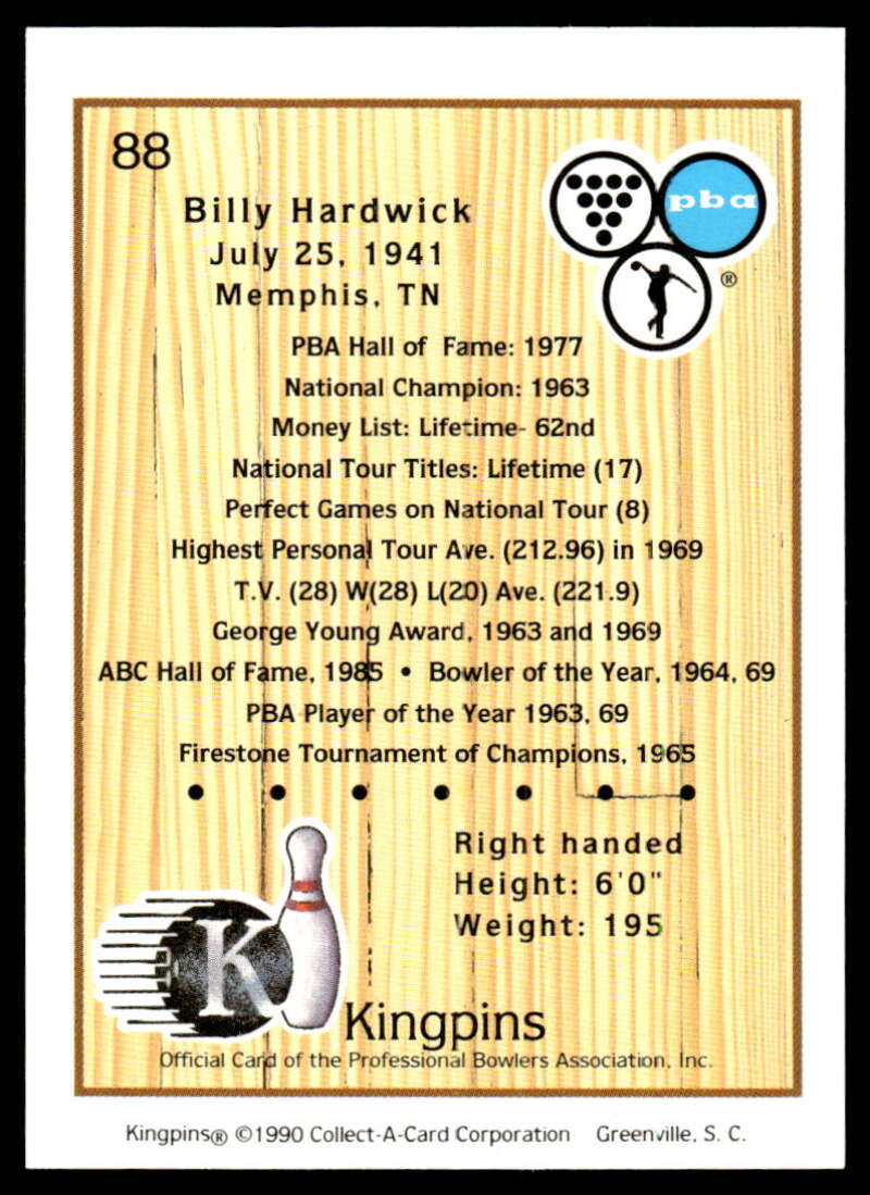 1990 Kingpins #88 Billy Hardwick NM-MT PBA Bowling Card Image 2