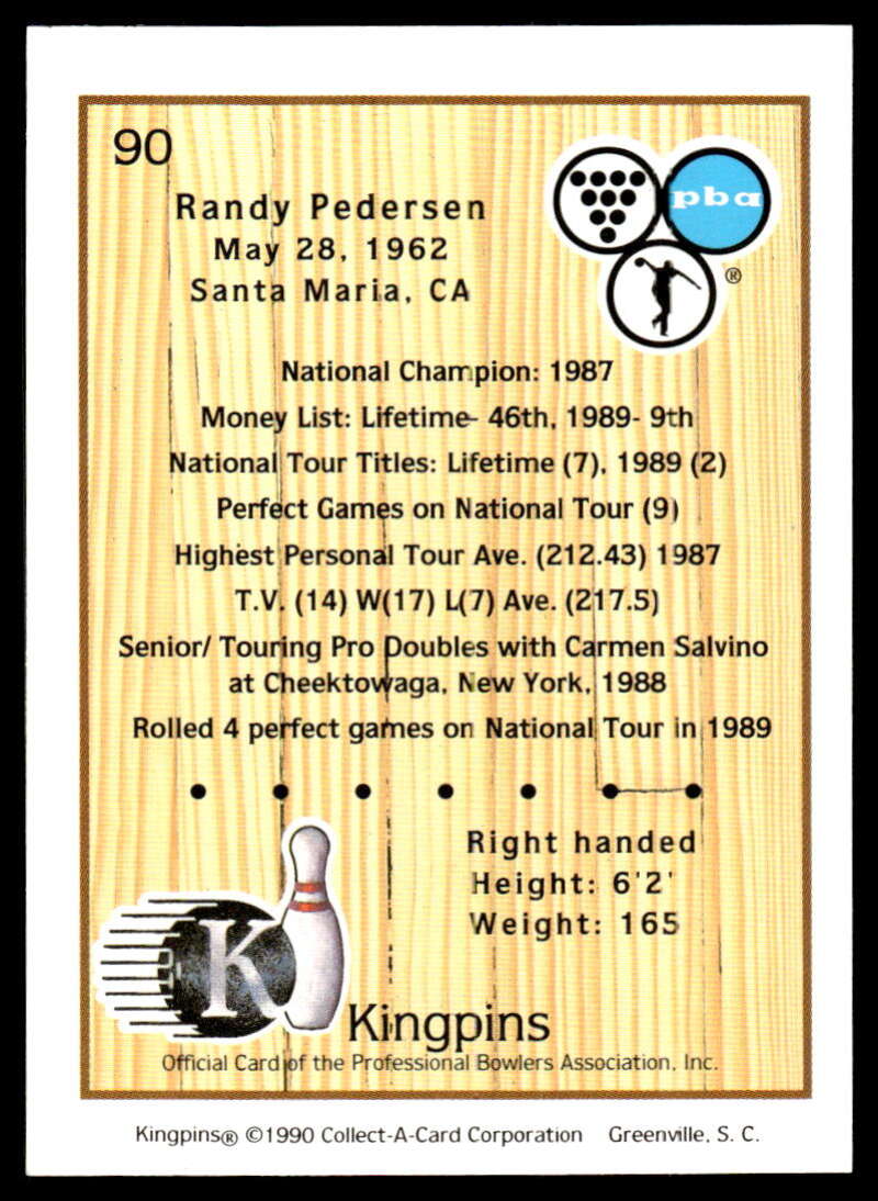 1990 Kingpins #90 Randy Pedersen NM-MT PBA Bowling Card Image 2