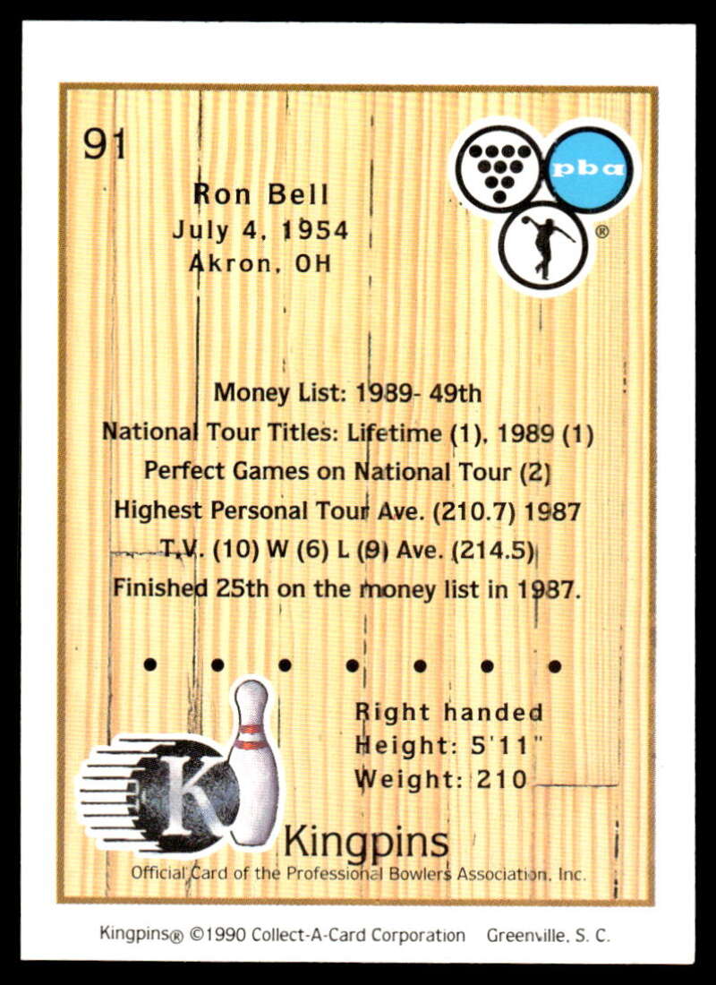 1990 Kingpins #91 Ron Bell NM-MT PBA Bowling Card Image 2