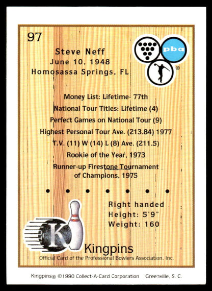 1990 Kingpins #97 Steve Neff NM-MT PBA Bowling Card Image 2