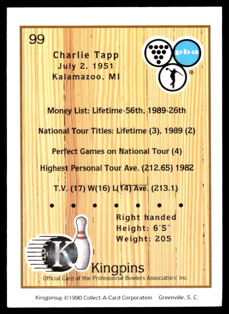 1990 Kingpins #99 Charlie Tapp NM-MT PBA Bowling Card Image 2
