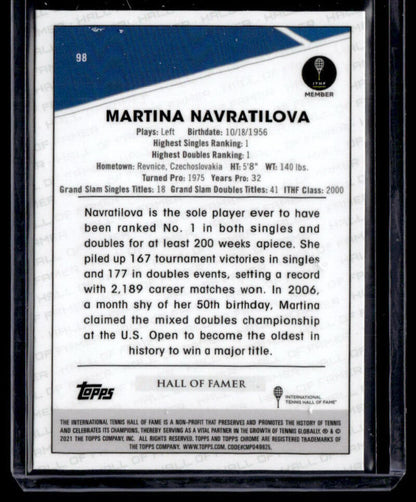 2021 Topps Chrome Refractor Black/White Mini Diamond #98 Martina Navratilova NM-MT Tennis Card Image 2