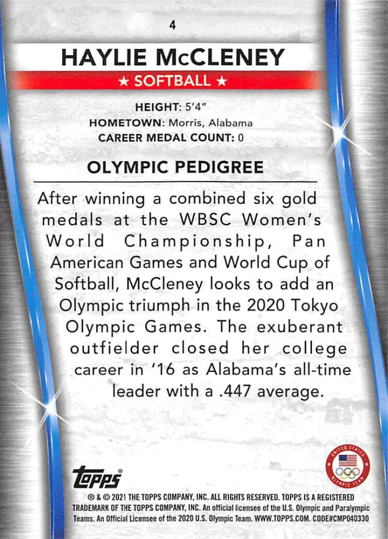 2021 Topps US Olympics and Paralympics Team Hopefuls NM-MT #4 Haylie McCleney Softball Card Image 2