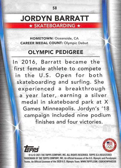 2021 Topps US Olympics and Paralympics Team Hopefuls NM-MT #58 Jordyn Barratt Skateboarding Card Image 2