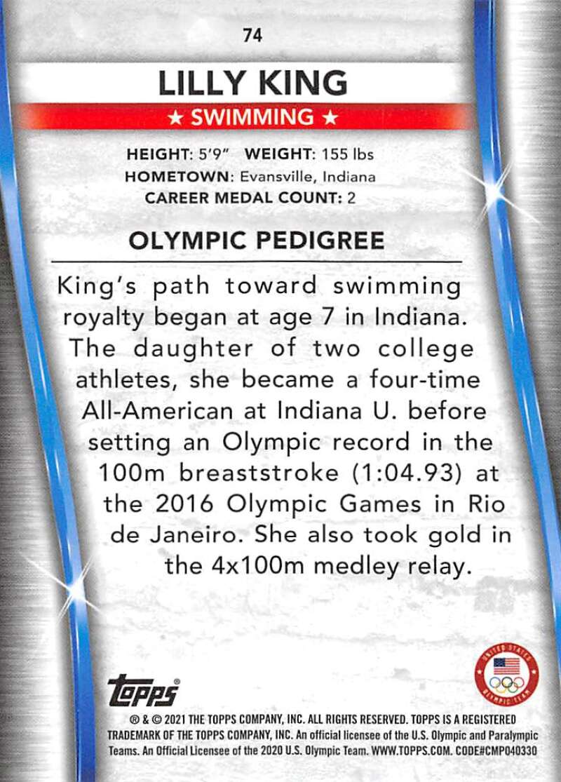 2021 Topps US Olympics and Paralympics Team Hopefuls NM-MT #74 Lilly King Swimming Card Image 2