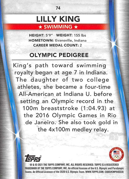 2021 Topps US Olympics and Paralympics Team Hopefuls NM-MT #74 Lilly King Swimming Card Image 2
