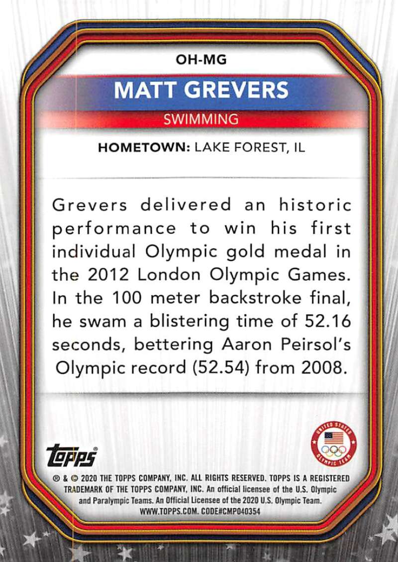 2021 Topps US Olympics Heroes #OH-MG Matt Grevers NM-MT Swimming Card Image 2