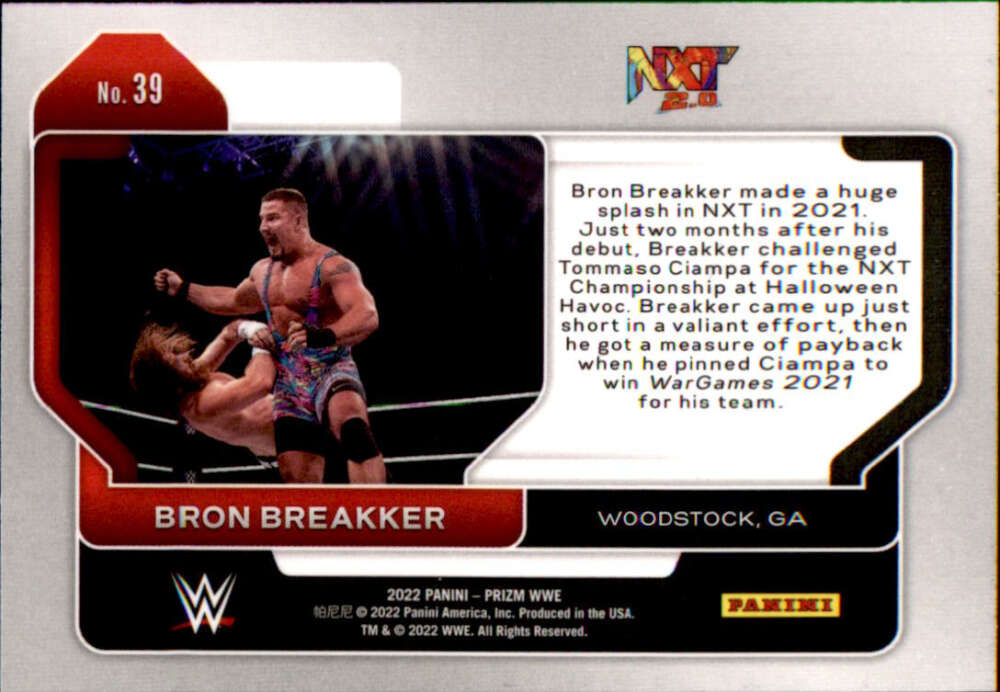 2022 Panini Prizm WWE # 39 Bron Breakker   NXT 2.0 Image 2