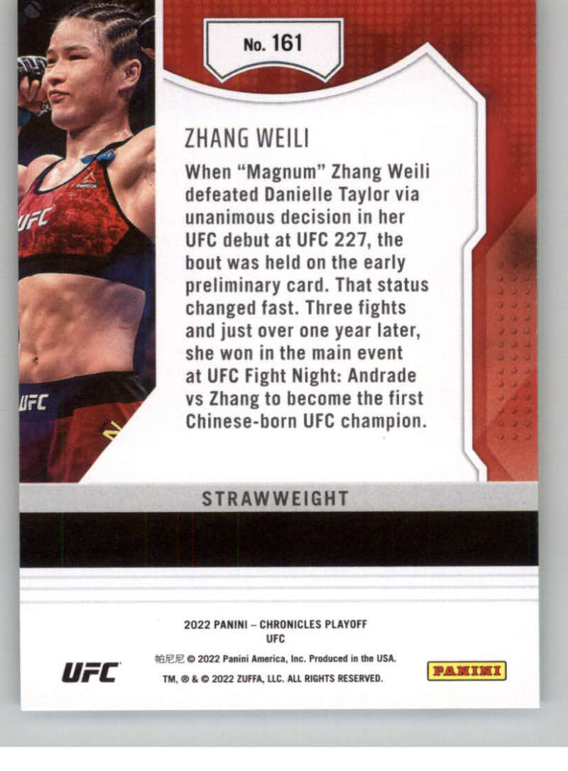 2022 Panini Chronicles UFC #161 Zhang Weili NM-MT Strawweight MMA Card  Image 2