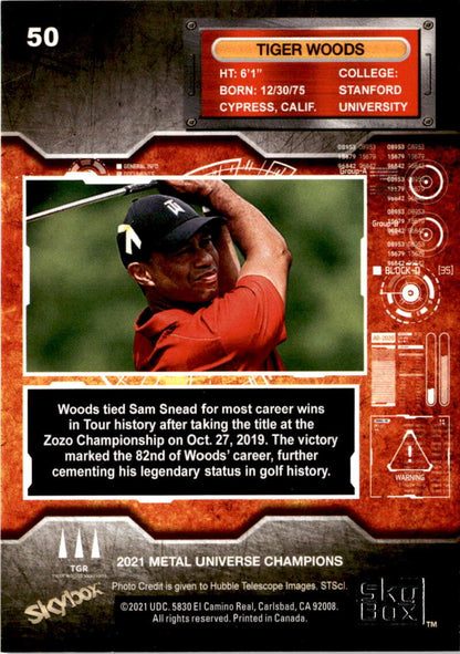 2021 Skybox Metal Universe Champions NM-MT #50 Tiger Woods Golf Card Image 2
