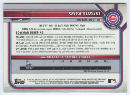 2022 Bowman Chrome #69 Seiya Suzuki NM-MT RC Rookie Chicago Cubs Baseball Card Image 2