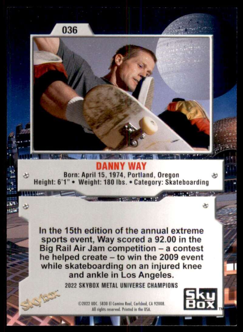 2022 Skybox Metal Universe Champions Aqua #36 Danny Way NM-MT Skateboarding Card Image 2