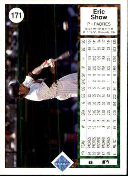 1989 Upper Deck #171 Eric Show NM-MT San Diego Padres Baseball Card Image 2