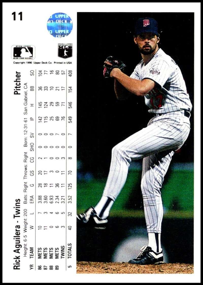 1990 Upper Deck #11 Rick Aguilera NM-MT Minnesota Twins Baseball Card Image 2