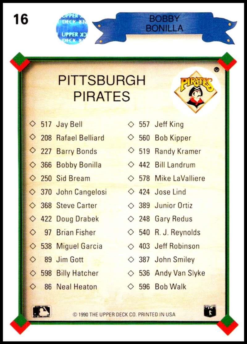 1990 Upper Deck #16 Bobby Bonilla TC NM-MT Pittsburgh Pirates Baseball Card Image 2