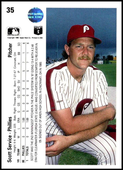 1990 Upper Deck #35 Scott Service UER NM-MT Philadelphia Phillies Baseball Card Image 2
