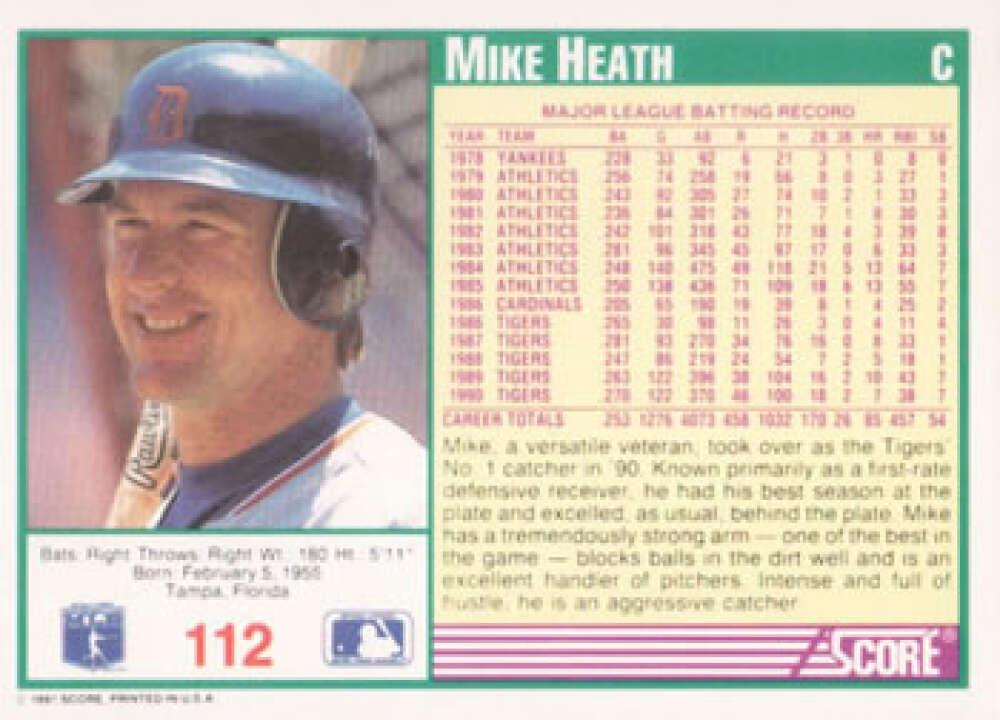 1991 Score #112 Mike Heath NM-MT Detroit Tigers Baseball Card Image 2