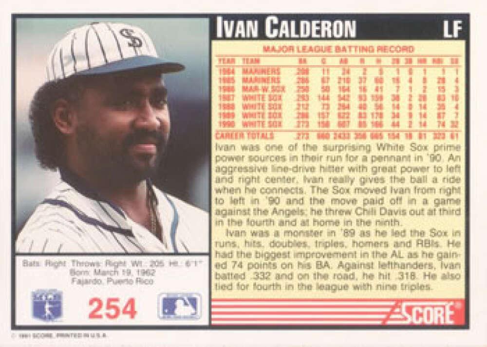 1991 Score #254 Ivan Calderon NM-MT Chicago White Sox Baseball Card Image 2