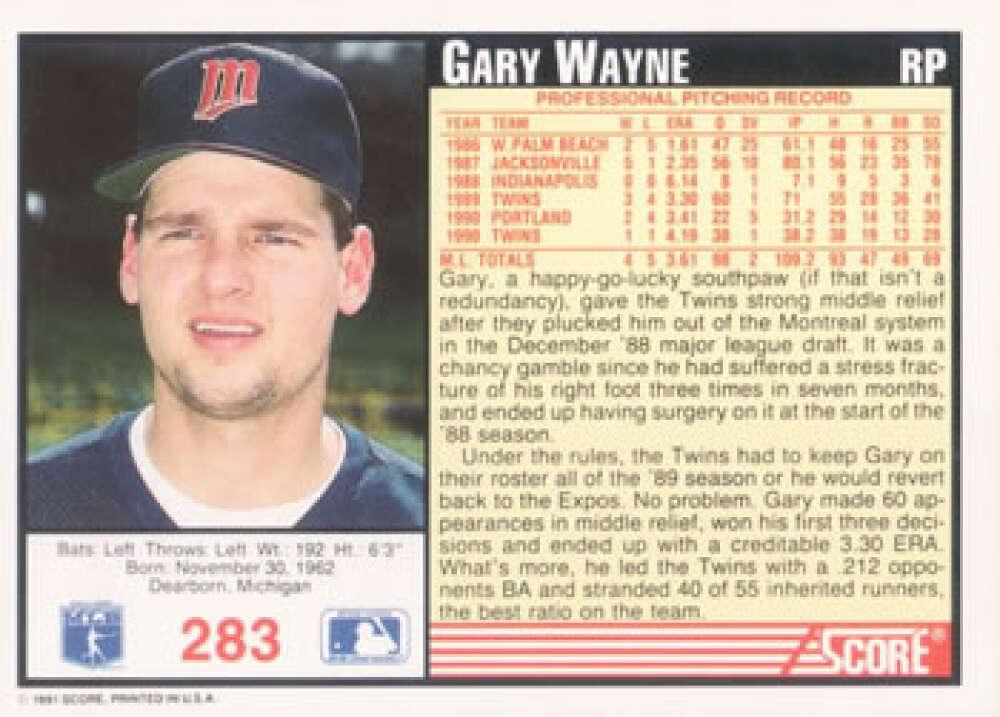 1991 Score #283 Gary Wayne NM-MT Minnesota Twins Baseball Card Image 2