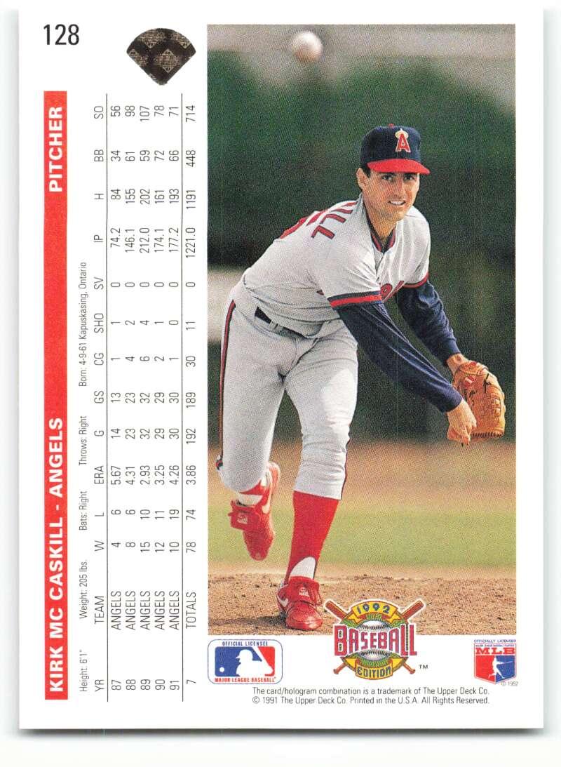 1992 Upper Deck #128 Kirk McCaskill NM-MT California Angels Baseball Card Image 2