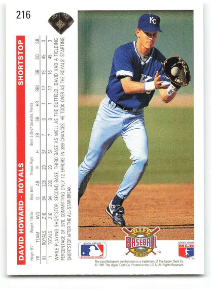 1992 Upper Deck #216 David Howard NM-MT Kansas City Royals Baseball Card Image 2