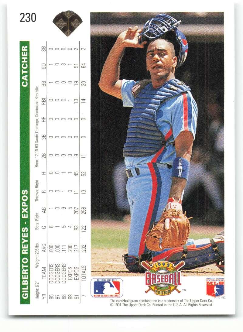 1992 Upper Deck #230 Gilberto Reyes NM-MT Montreal Expos Baseball Card Image 2