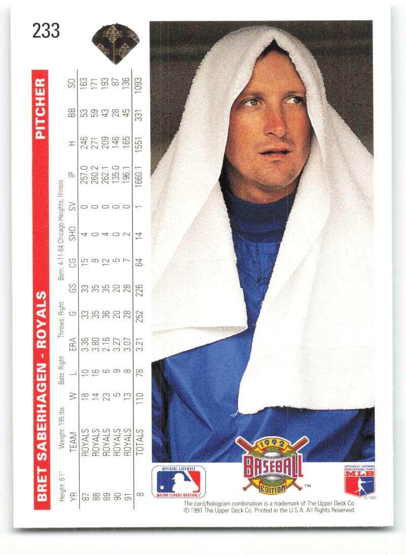 1992 Upper Deck #233 Bret Saberhagen NM-MT Kansas City Royals Baseball Card Image 2