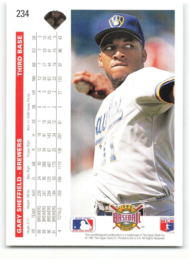 1992 Upper Deck #234 Gary Sheffield NM-MT Milwaukee Brewers Baseball Card Image 2