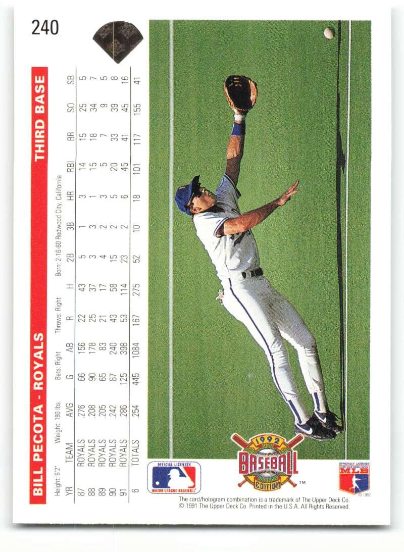 1992 Upper Deck #240 Bill Pecota NM-MT Kansas City Royals Baseball Card Image 2