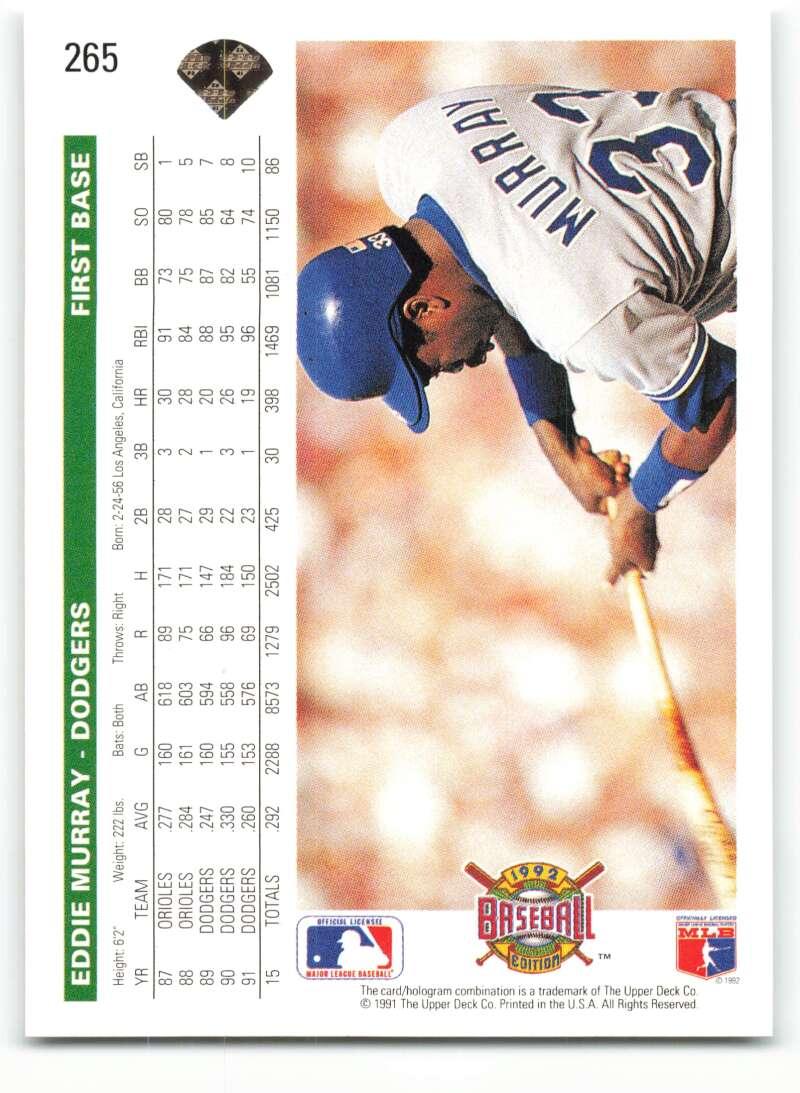 1992 Upper Deck #265 Eddie Murray NM-MT Los Angeles Dodgers Baseball Card Image 2