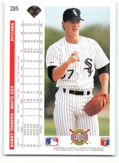 1992 Upper Deck #285 Bobby Thigpen NM-MT Chicago White Sox Baseball Card Image 2