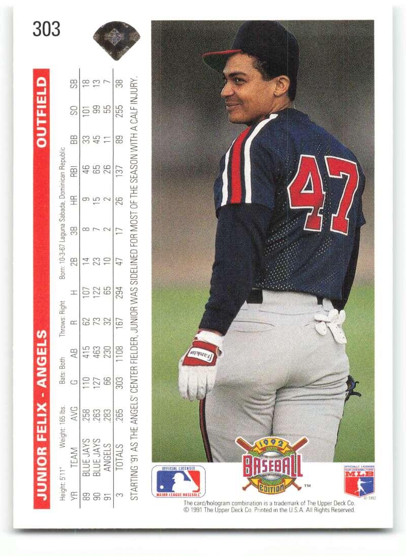 1992 Upper Deck #303 Junior Felix NM-MT California Angels Baseball Card Image 2