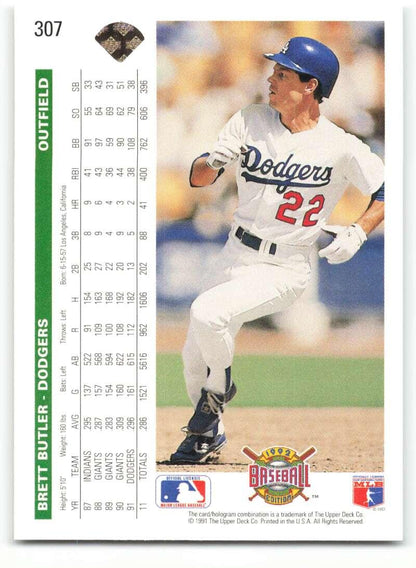 1992 Upper Deck #307 Brett Butler NM-MT Los Angeles Dodgers Baseball Card Image 2