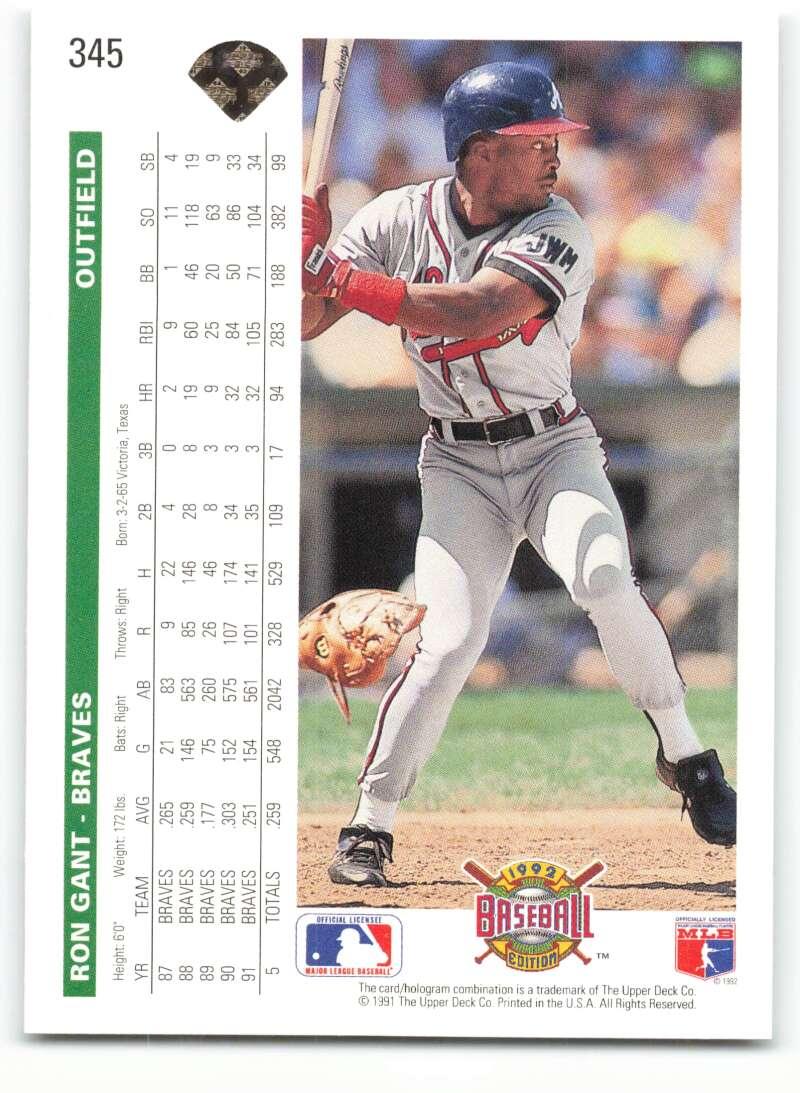 1992 Upper Deck #345 Ron Gant NM-MT Atlanta Braves Baseball Card Image 2