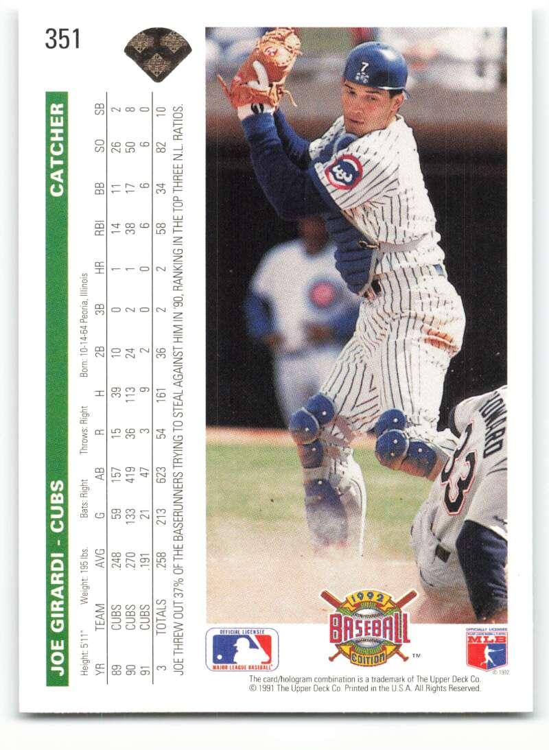 1992 Upper Deck #351 Joe Girardi NM-MT Chicago Cubs Baseball Card Image 2